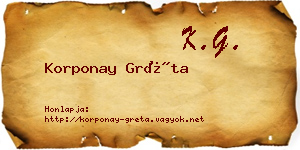 Korponay Gréta névjegykártya